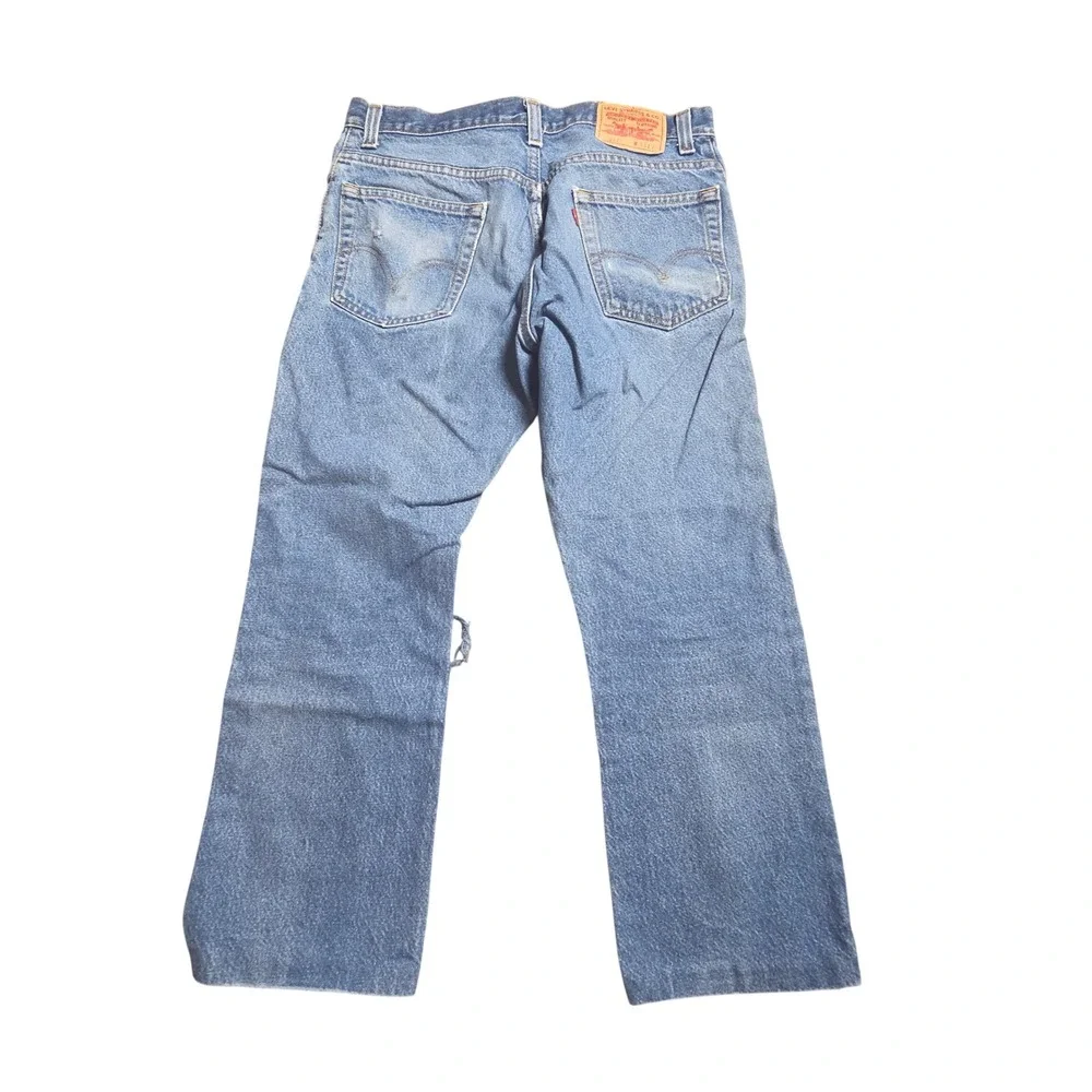 Levi's 517 Bootcut Jeans 33x29 Distressed Medium Wash Denim Streetwear Thrashed